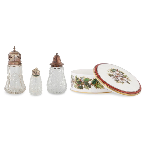 408 - A COLLECTION OF SILVER PLATER ITEMS, to include a silver plated three bottle cruet set, a George V s... 