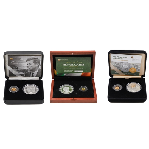 463 - 2009 2012/13 3 X IRISH €20 GOLD & €10 SILVER TWO COIN PROOF SETS, 0.999 gold. COA & cases, 2009 Plou... 