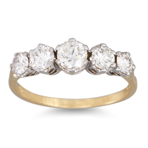 175 - A FIVE STONE DIAMOND RING, the graduated brilliant cut diamonds mounted in 18ct yellow gold. Estimat... 