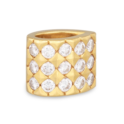 201 - A BOUCHERON TWO ROWED DIAMOND RING, inset with brilliant cut diamonds, in 18ct yellow gold, stamped ... 