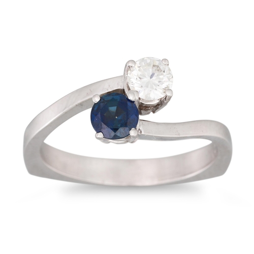 206 - A DIAMOND AND SAPPHIRE TOI ET MOI RING, the round brilliant cut diamond & sapphire mounted in 18ct w... 