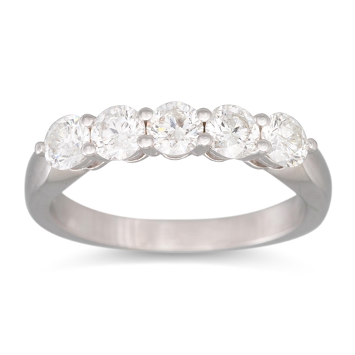 216 - A FIVE STONE DIAMOND RING, the round brilliant cut diamonds mounted in 18ct white gold. Estimated: w... 