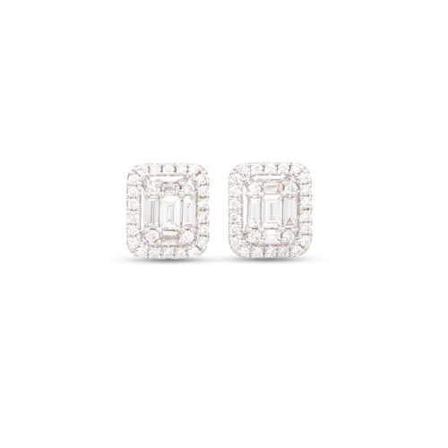 237 - A PAIR OF DIAMOND CLUSTER EARRINGS, set with baguette and brilliant cut diamonds, mounted in 18ct wh... 