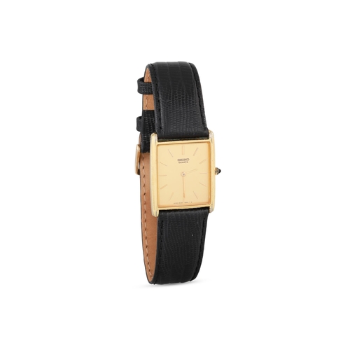 336 - A GOLD PLATED SEIKO QUARTZ WRISTWATCH, black leather strap, together with a collection of other item... 