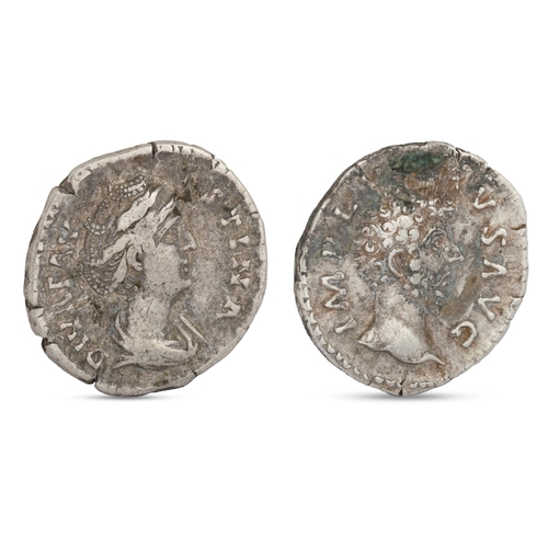 355 - TWO ROMAN SILVER DENARIUS COINS, Lucius versus emperor 16 2/3 AD. VF and a Faustina Maior empress 14... 