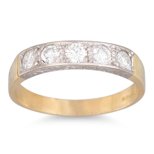 193 - A FIVE STONE DIAMOND RING, mounted in 18ct gold. Estimated: weight of diamonds: 0.65 ct.