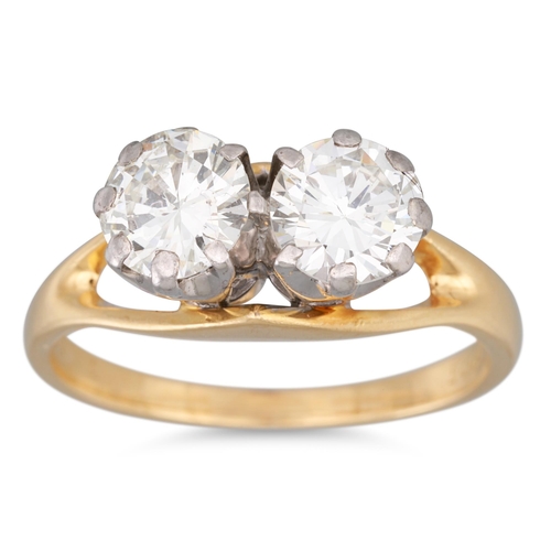 281 - A TWO STONE DIAMOND RING, mounted in 18ct yellow gold. Estimated: weight of diamonds: 1.55 ct. colou... 