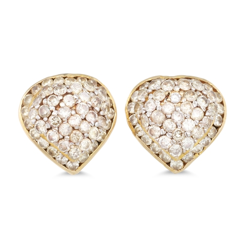 10 - A PAIR OF PAVÉ SET DIAMOND EARRINGS, mounted in yellow gold. Estimated: weight of diamonds: 1.00 ct ... 