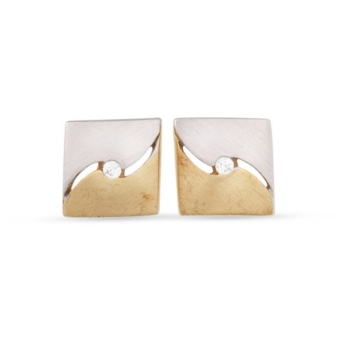 13 - A PAIR OF DIAMOND STUD EARRINGS, mounted in 9ct two tone colour gold, 1.8 g. each