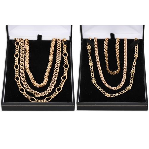 176 - SIX 9CT GOLD FANCY LINK NECK CHAINS, 188 g.