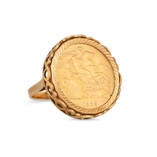 209 - A QUEEN ELIZABETH II FULL SOVEREIGN 1968, mounted in a 9ct gold ring, 13.1 g. Size: N - O