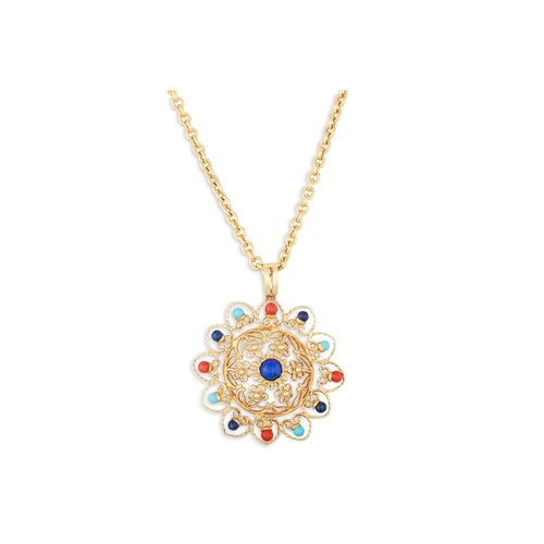 299 - A 18CT GOLD STONE SET PENDANT, on a 18ct yellow gold chain, 19.9 g.