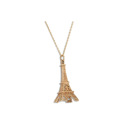 3 - A GOLD CHARM, in the form of the Eiffel Tower, in 9ct gold on a 18ct gold neck chain, gross weight 5... 