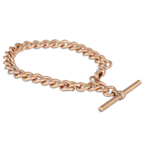 31 - AN ANTIQUE 9CT GOLD ALBERT BRACELET, with T-bar, 28.2 g.