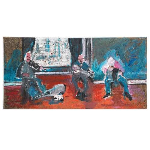 438 - ANTHONY O'GRADY, (Irish Contemporary) The Musicians (2019) 60 × 30 cm., oil on canvas