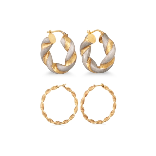 49 - TWO PAIRS OF HOOP EARRINGS, in 9ct gold, 8.6 g.