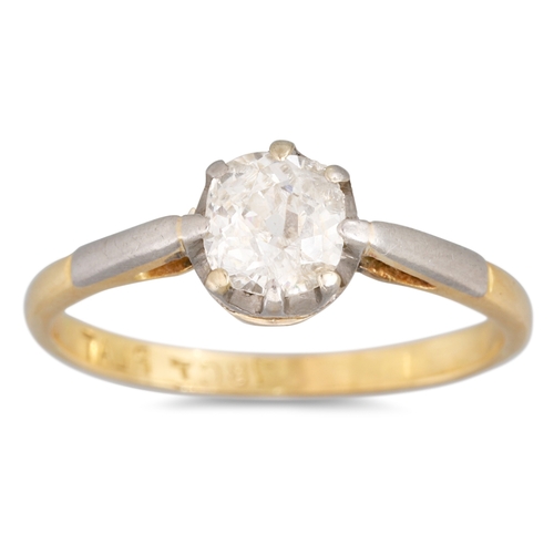 70 - A DIAMOND SOLITAIRE RING, the old mine cut diamond mounted in 18ct gold and platinum. Estimated: wei... 