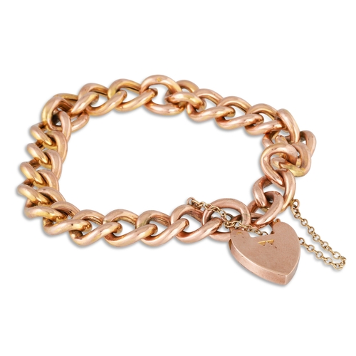 75 - AN ANTIQUE 9CT GOLD CURB BRACELET, with padlock, 16.7 g.