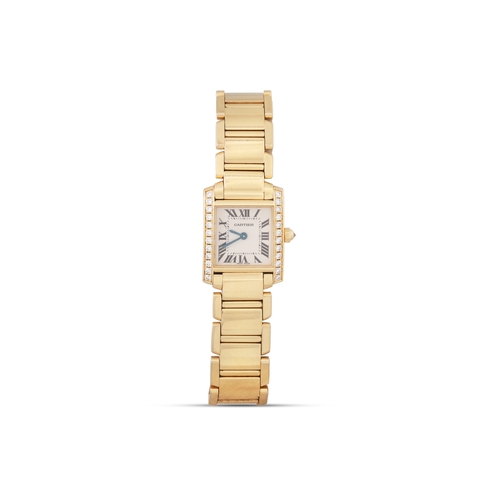 240 - AN 18CT YELLOW GOLD DIAMOND SET LADY'S CARTIER WRISTWATCH, white face with Roman numerals