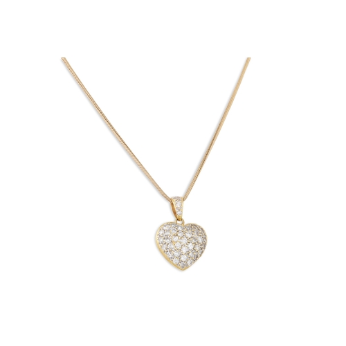 32 - A DIAMOND SET LOCKET, heart shaped, mounted in 18ct yellow gold, to a 18ct gold chain. Estimated: we... 