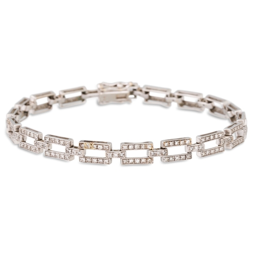 33 - A DIAMOND BRACELET, with rectangular box shaped links in 18ct white gold. Estimated: weight of diamo... 