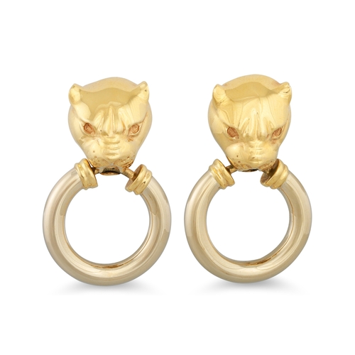 50 - A PAIR OF 18CT GOLD ITALIAN EARRINGS, depicting panther's heads, 31 g.