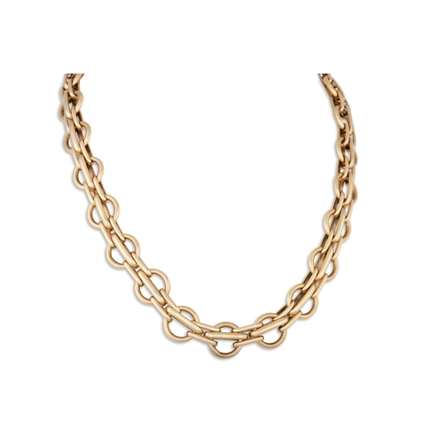 89 - A 9CT GOLD FANCY LINK NECKLACE, circular links, 75.5 g.