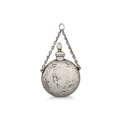 9 - AN ANTIQUE METAL PENDANT, in the form of a perfume bottle