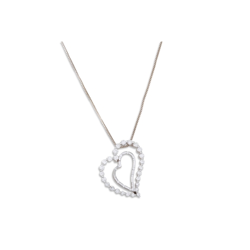 110 - A DIAMOND PENDANT, the heart shaped pendant mounted in 18ct white gold, on a white gold chain. Estim... 