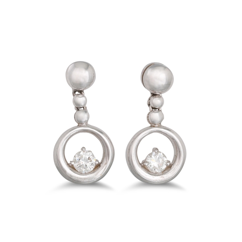111 - A PAIR OF DIAMOND DROP EARRINGS, mounted in 18ct white gold. Estimated: weight of diamonds: 0.40 ct.... 