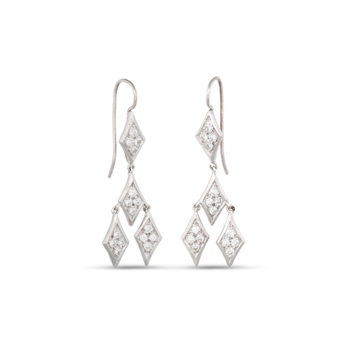 122 - A PAIR OF DIAMOND DROP EARRINGS, pavé set plaques, mounted in 18ct white gold