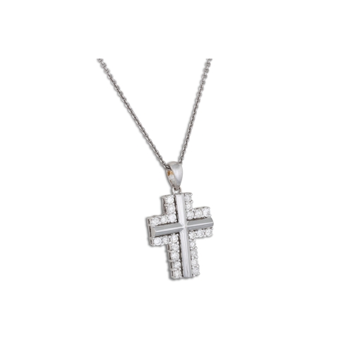126 - A DIAMOND SET CROSS, on a 9ct gold chain, mounted in 18ct white gold. Estimated: weight of diamonds:... 