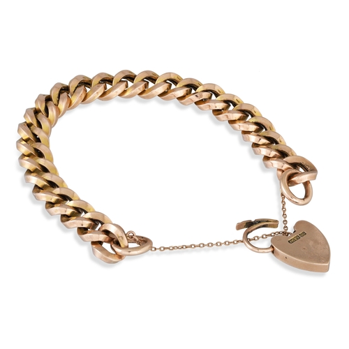132 - A 9CT YELLOW GOLD FANCY LINK BRACELET, with padlock, 23 g.