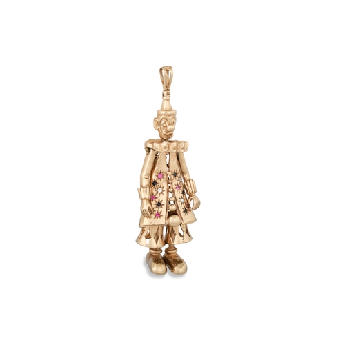 166 - A 9CT GOLD NOVELTY PENDANT, gem set in the form of a clown, ca 3