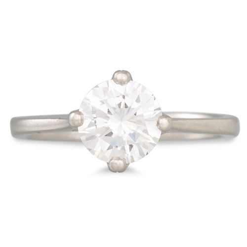 186 - A SOLITAIRE DIAMOND RING, the brilliant cut diamond mounted in platinum. Together with a HRD Cert st... 