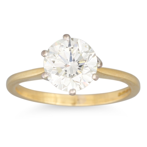 196 - A DIAMOND SOLITAIRE RING, the brilliant cut diamond mounted in 18ct yellow gold. Estimated: weight o... 
