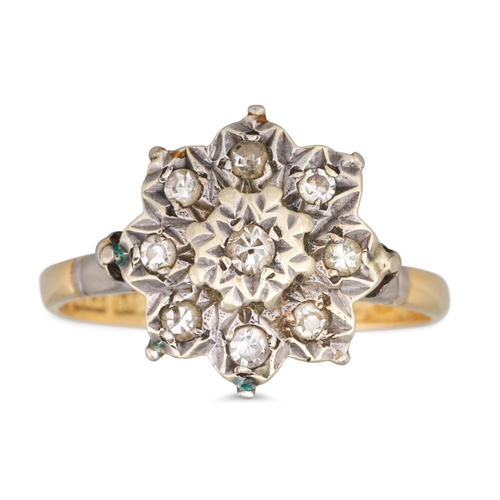 197 - A DIAMOND CLUSTER RING, mounted in gold, size L