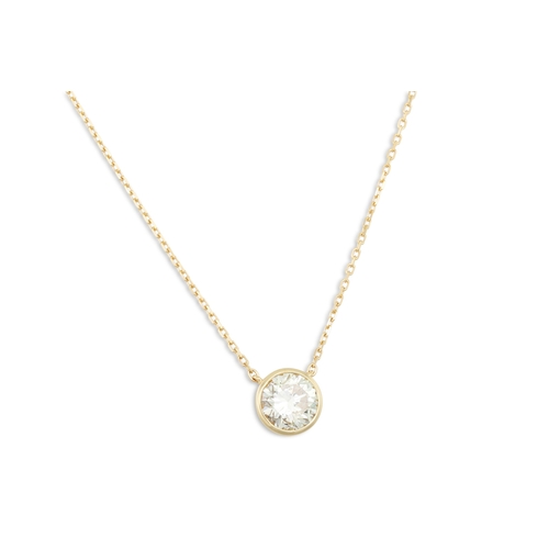 316 - A DIAMOND PENDANT, the circular diamond bezel set in 18ct yellow gold, on an 18ct yellow gold chain.... 