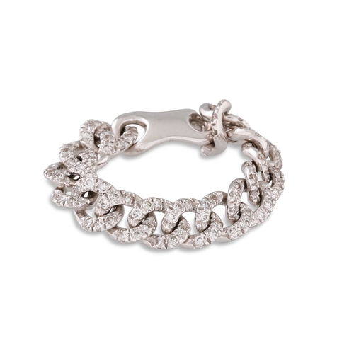 317 - A DIAMOND SET CURB LINK RING, the flexible design in 18ct white gold. Estimated: weight of diamonds:... 