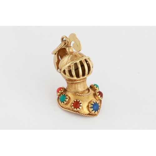 349 - A MULTICOLOURED GEM PENDANT, mounted in 14ct gold