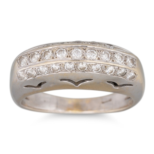 362 - A DIAMOND RING, the round brilliant cut diamonds pavé set in 18ct white gold, size M