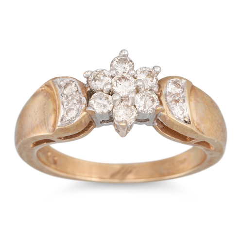 38 - A DIAMOND CLUSTER RING, mounted in 9ct gold. Estimated: weight of diamonds: 0.50 ct. size M