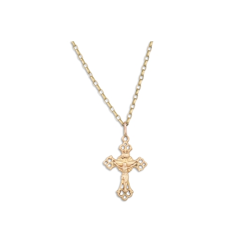 40 - A 9CT GOLD BELCHER LINK CHAIN AND CROSS, 8.9 g.
