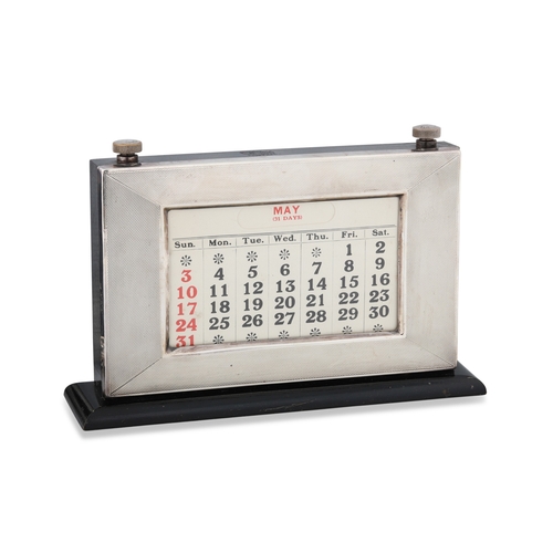 408 - A MODERN SILVER PHOTO FRAME, London 1996, a post-war mid-Century silver deck calendar, date etc. Bir... 