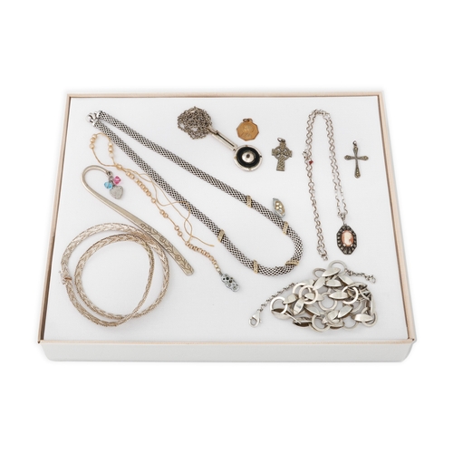 432 - A COLLECTION OF SILVER ITEMS, to include spoons, chains, necklace, 364 g.