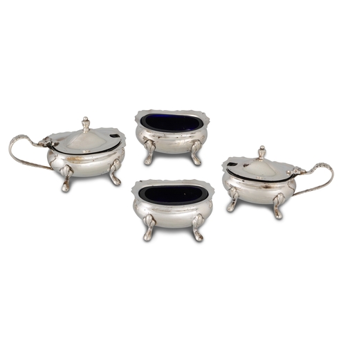 435 - A MODERN IRISH SILVER SIX-PIECE CONDIMENT SET, comprising a pair of pepper pots, a pair of salt dish... 