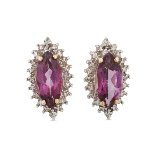 5 - A PAIR OF TOURMALINE EARRINGS, of cluster style, in 9ct gold