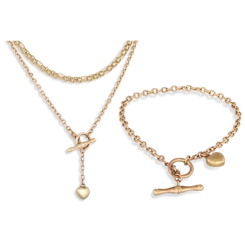 7 - TWO 9CT GOLD NECKLACES, together with a 9ct gold bracelet, 19.3 g. total