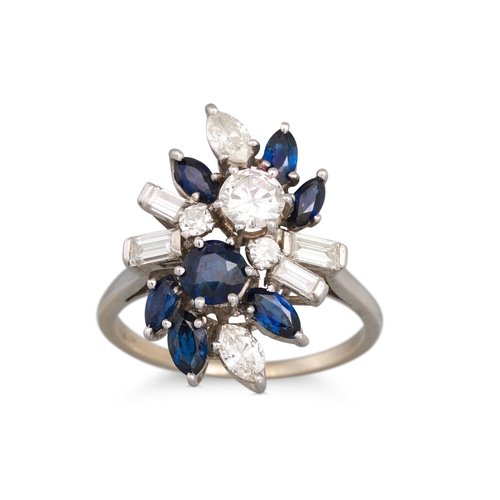 75 - A DIAMOND AND SAPPHIRE CLUSTER RING, mounted in white gold, size P - Q