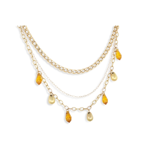 8 - THREE 9CT GOLD NECKLACES, together with a 9ct gold bracelet and earrings, 15 g. total